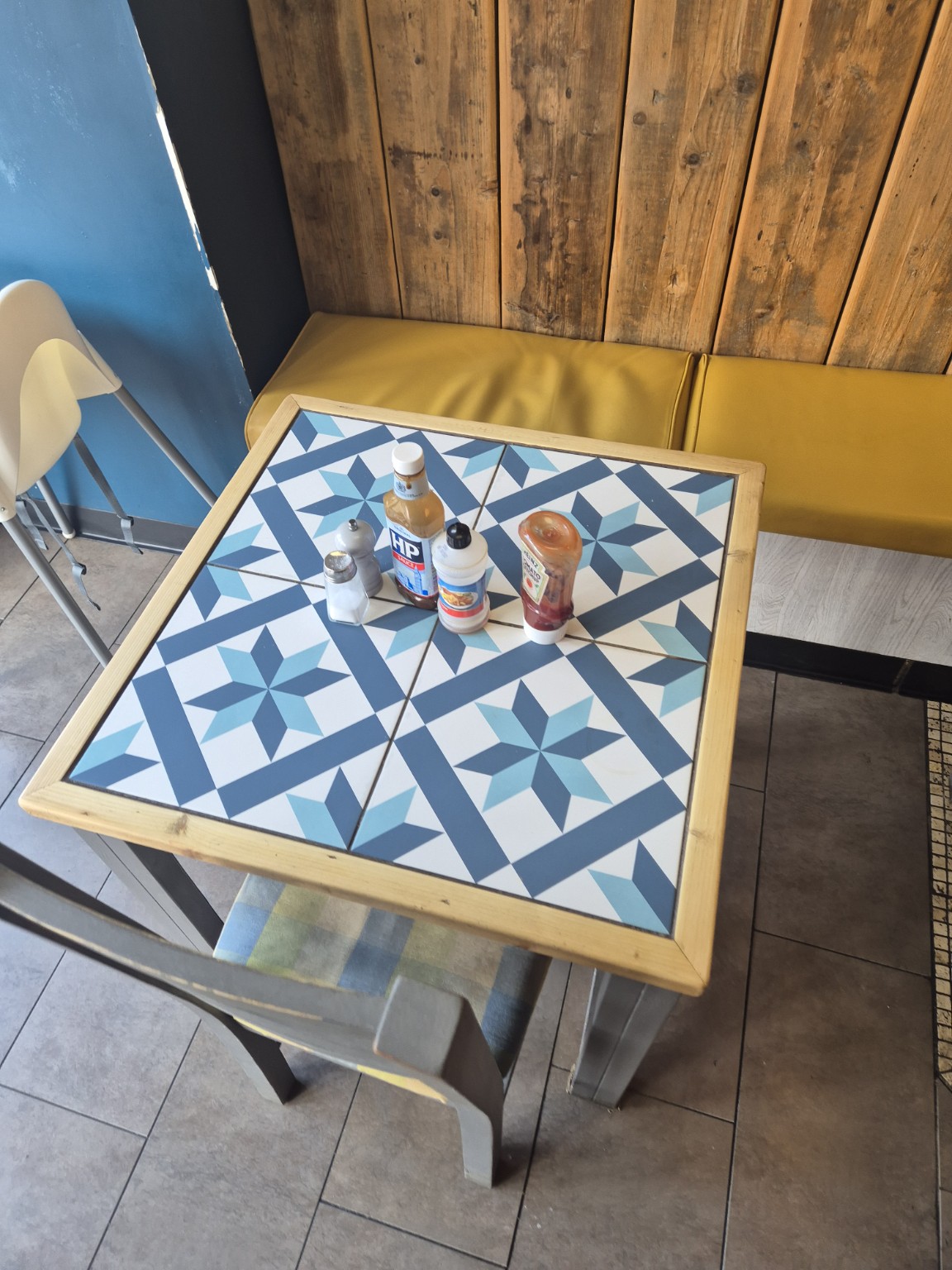 Interior table at Basil's Café